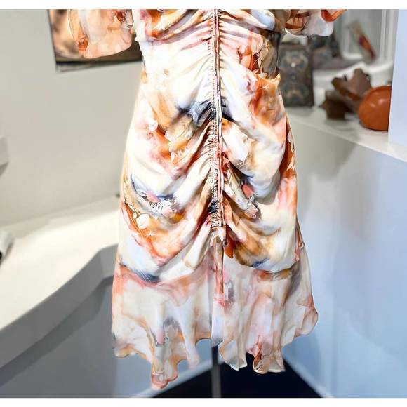 NEW JESSIE LIU gathered floral mini dress in yellow/orange - Picture 1 of 1